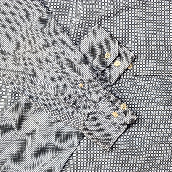 EGARA Slim Fit Non-Iron Blue & white micro check Long-sleeved Button-down Shirt, - Picture 4 of 11